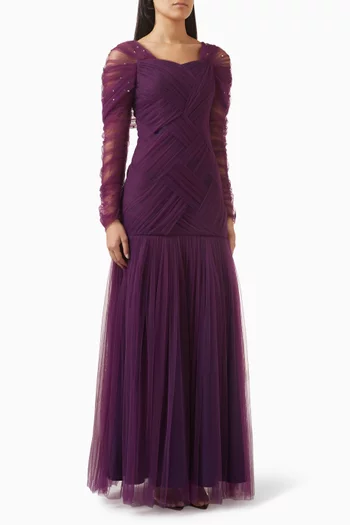 Embellished Ruched Maxi Dress