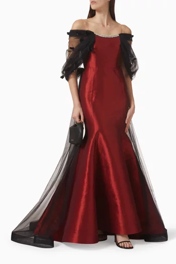 Off-shoulder Cape Gown