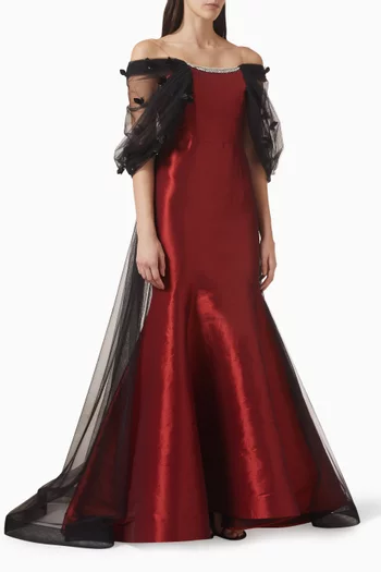 Off-shoulder Cape Gown