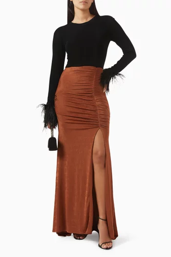 Fur-sleeves Maxi Dress