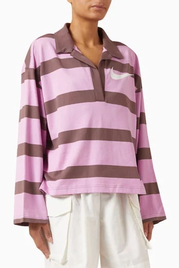 بلوزة بريب بقصة فضفاضة قطن