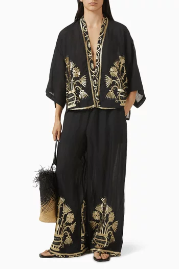 Embroidered Wide-leg Pants