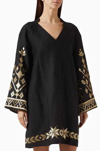 فستان قصير مزين بتطريزات