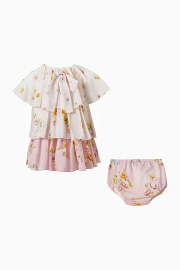 فستان طويل بعقدة ونقشة زهور