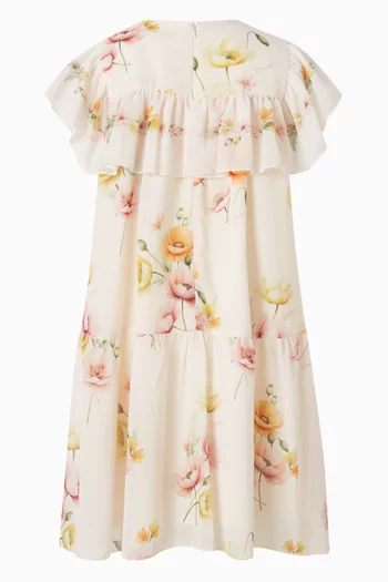 JG SS  DRESS WITH SOFT FLORAL PRINT AND FLUTTER SLEEVES AND HAND-EMBELLISHED NECKLINE:OFF WHITE:2-3Y|219258483