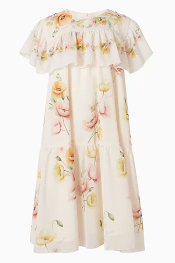 JG SS  DRESS WITH SOFT FLORAL PRINT AND FLUTTER SLEEVES AND HAND-EMBELLISHED NECKLINE:OFF WHITE:2-3Y|219258483