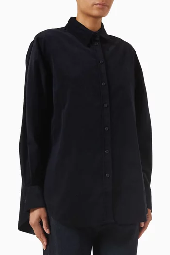 قميص قطن مخملي مضلع بقصة فضفاضة