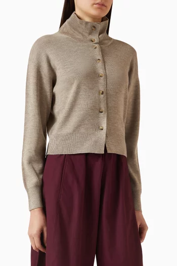 Funnel-neck Cardigan in Merino-wool