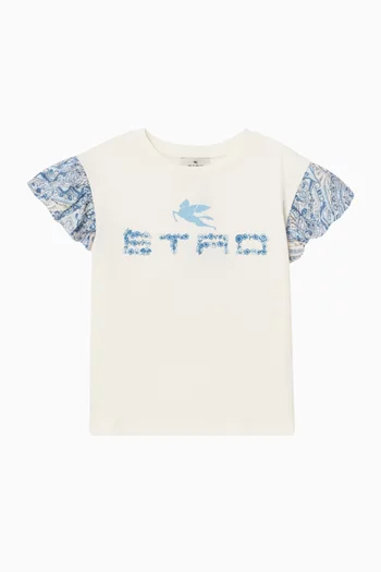 Logo-print Ruffled T-shirt in Cotton