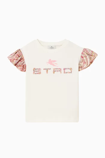 Logo-print Ruffled T-shirt in Cotton