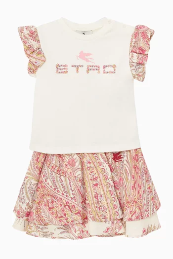 Logo-print Ruffled T-shirt in Cotton
