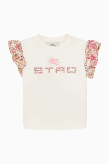 Logo-print Ruffled T-shirt in Cotton