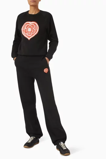 بنطال رياضي بنقشة قلب وشعار زهرة بوكي قطن