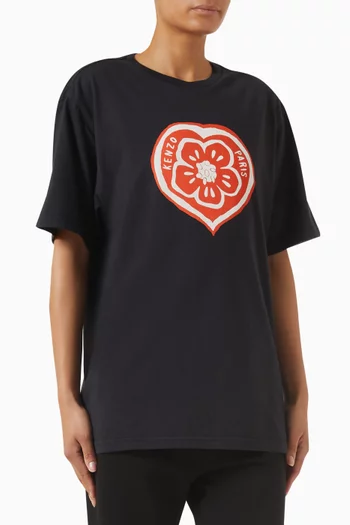 تي شيرت بنقشة قلب وزهرة بوكي قطن جيرسيه