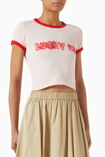 تي شيرت بقصة قصيرة مزين بنقشة حروف قطن