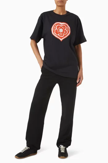 تي شيرت بنقشة قلب وزهرة بوكي قطن