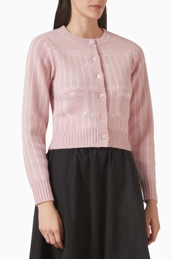 كارديغان بنقشة خداع بصري مزيج صوف