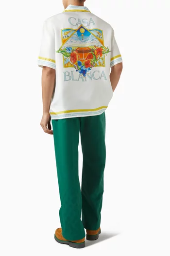 قميص بياقة كوبية وطبعة Tennis Landscape‏ حرير