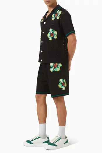 شورت بنقشة زهور أوركيد مشوشة كروشيه