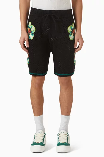 شورت بنقشة زهور أوركيد مشوشة كروشيه