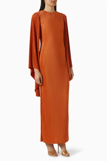 فستان بطيات وأكمام كاب