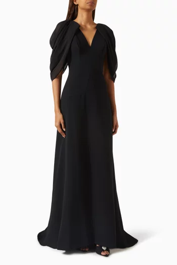 فستان سهرة بفتحة رقبة على شكل حرف V‏ كريب