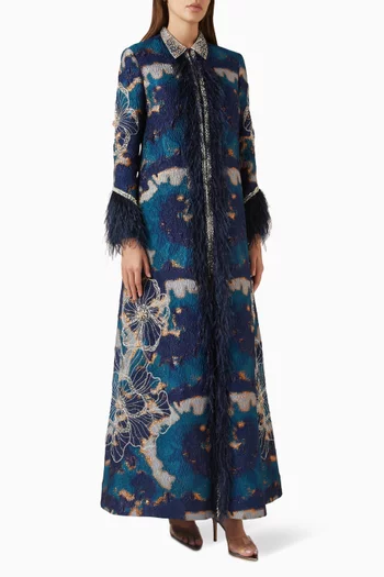 طقم قفطان مزين بالريش