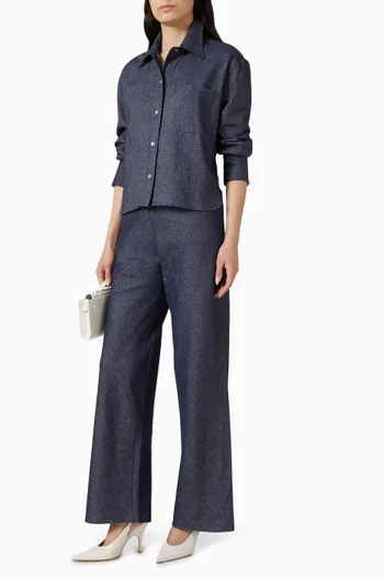 بنطال كوليت بخصر مرتفع قطن شامبراي