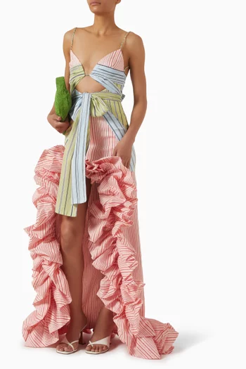 تنورة كاندي طويلة بنقشة مخططة وتصميم منفوخ