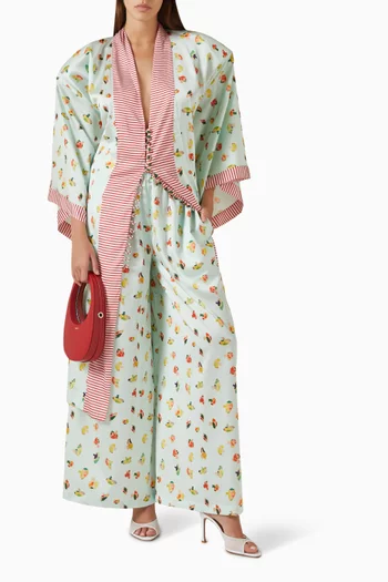 بنطال بقصة ساق واسعة ونقشة فطر