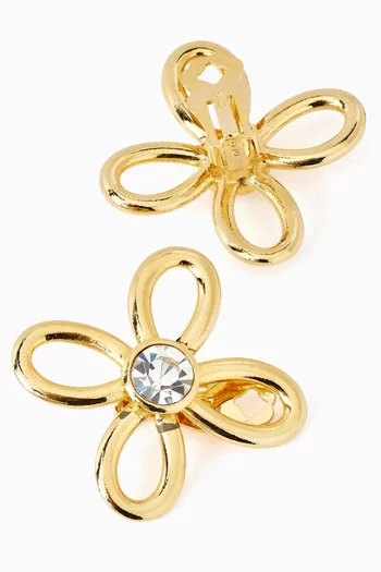 1990s Vintage Crystal Flower Clip Earrings in Gold-plated Metal
