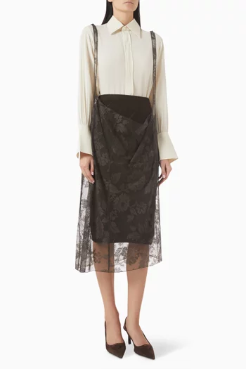 تنورة متوسطة الطول بحمالات دانتيل شانتيلي