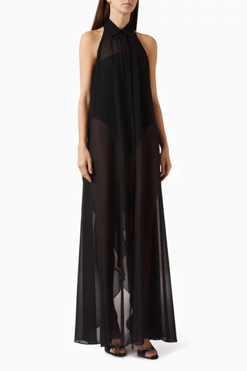 فستان سوكي بأربطة حول الرقبة قماش شفاف