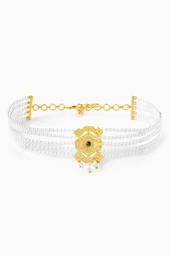 Kenza Hexa Pearl Choker in 18kt Gold-plated Brass