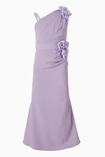 فستان طويل بكتف مكشوف مزين بزهور