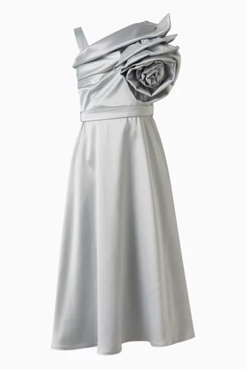 فستان طويل بكتف مكشوف مزين بنقشة زهور