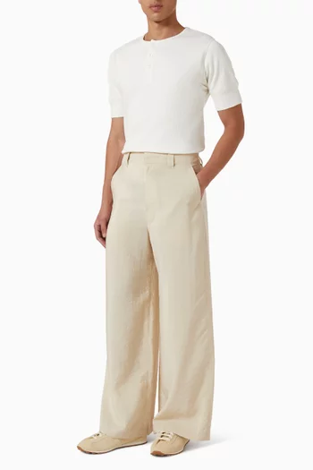 Ribbed Henley T-shirt in Cotton-linen