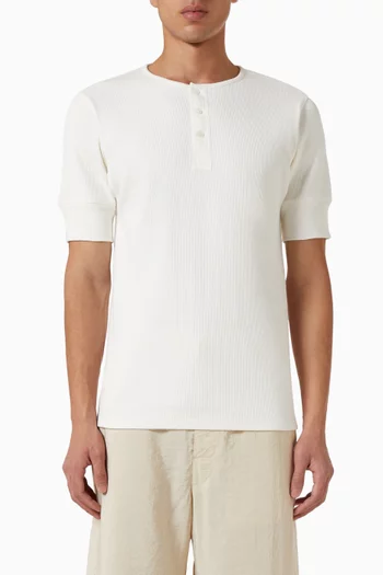 Ribbed Henley T-shirt in Cotton-linen