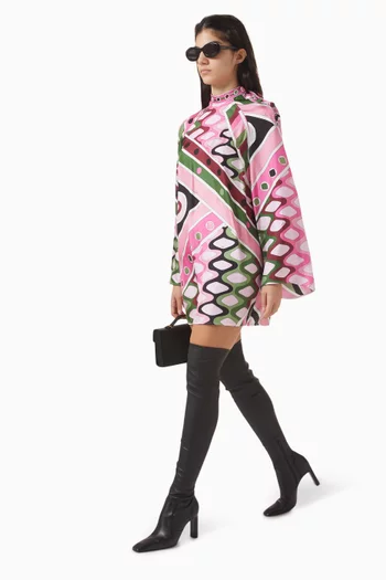 فستان قصير بنقشة حرير وستان