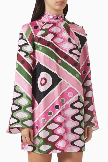 فستان قصير بنقشة حرير وستان