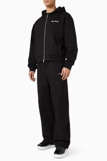 كنزة بغطاء رأس بسحّاب وقصة فضفاضة وشعار الماركة مزيج قطن