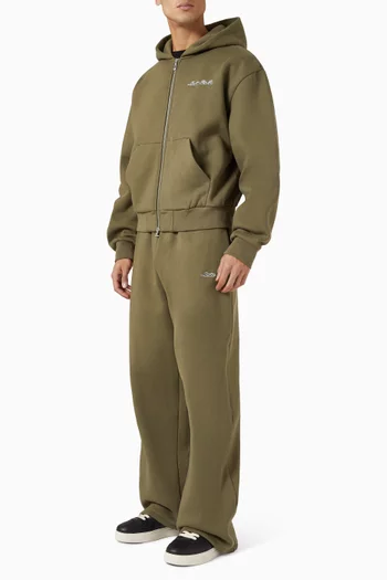 كنزة بغطاء رأس بسحّاب وقصة فضفاضة وشعار الماركة مزيج قطن