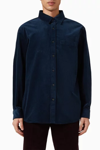 قميص قماش قطني مخملي مضلع