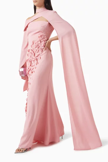 فستان مزين بزهور بارزة كريب