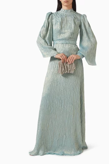 فستان مزين بتطريزات شيفون لامع