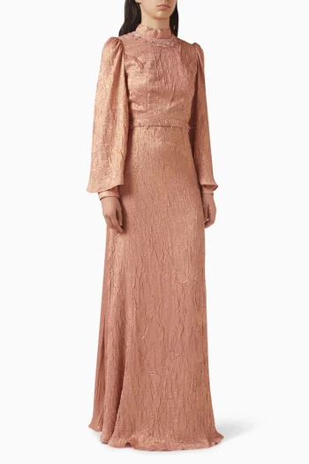 فستان مزين بتطريزات شيفون لامع