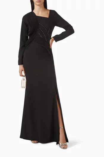 فستان مزين بتطريزات بالخرز كريب