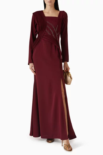 فستان مزين بتطريزات بالخرز كريب