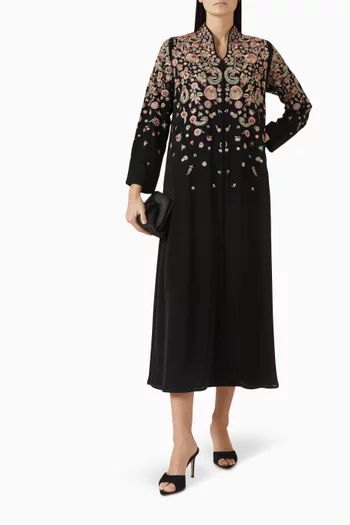 Floral-embroidered Abaya