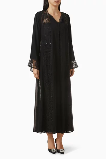 Embellished Lace-trim Abaya
